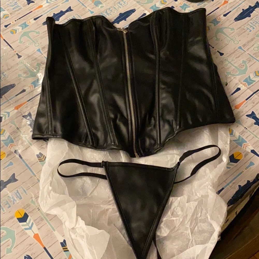Black faux leather corset